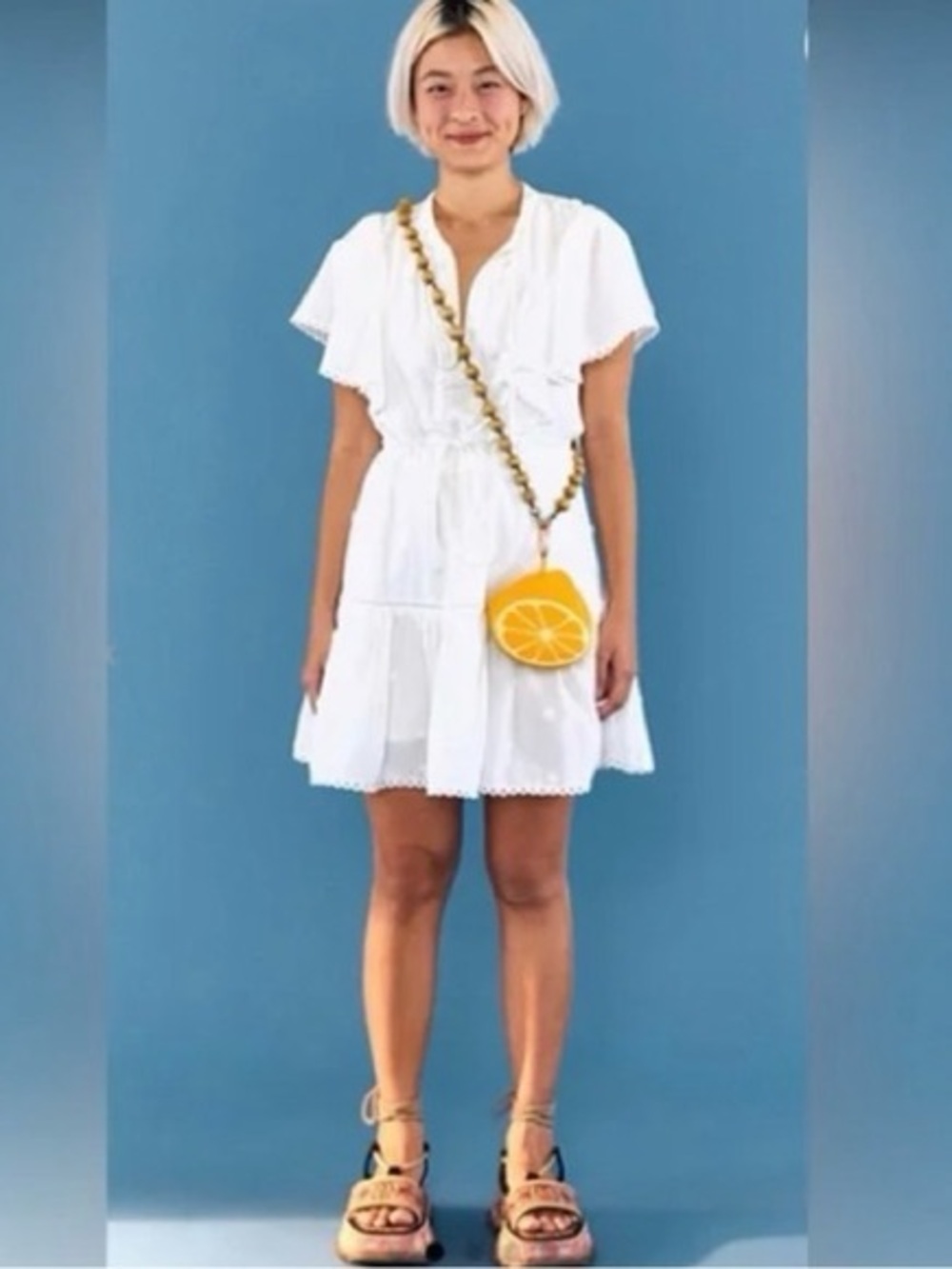 Farm Rio 3D Flower A-Line Cotton Mini Dress white Size S NWT - Picture 3 of 10